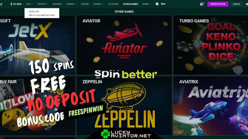 Aviator Spribe, Aviatrix, Zeppelin, JetX, Turbo Games crash games are available to players at Spinbetter Casino and are featured in this photo.