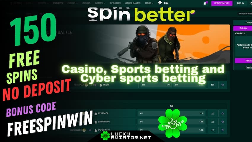Betting on cyber sports including Counter-Strike: Global Offensive (CS:GO) at bookmaker Spinbetter is featured in this image.