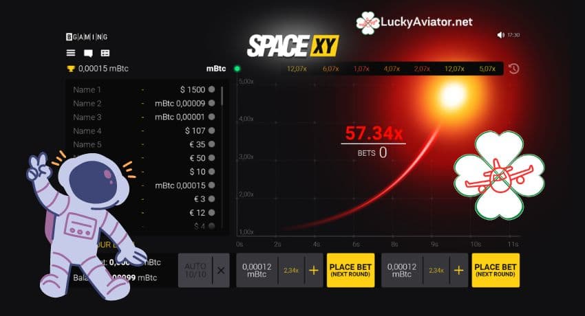 Space XY क्रॅश जुगार गेम ज्यामध्ये रॉकेट जहाज आहे आणि क्रॅश पॉइंट चित्रित करण्यापूर्वी गुणक वाढवतात.