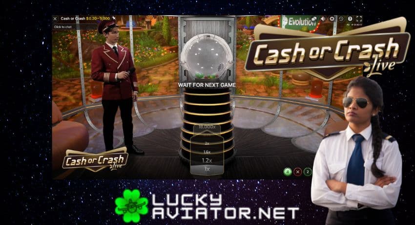 Фотография живого дилера, который проводит игру Cash or Crash, в окружении возбужденных игроков.