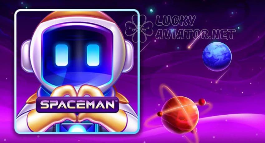Spaceman celebrates a big win with a shower of coins in front of slot reels.