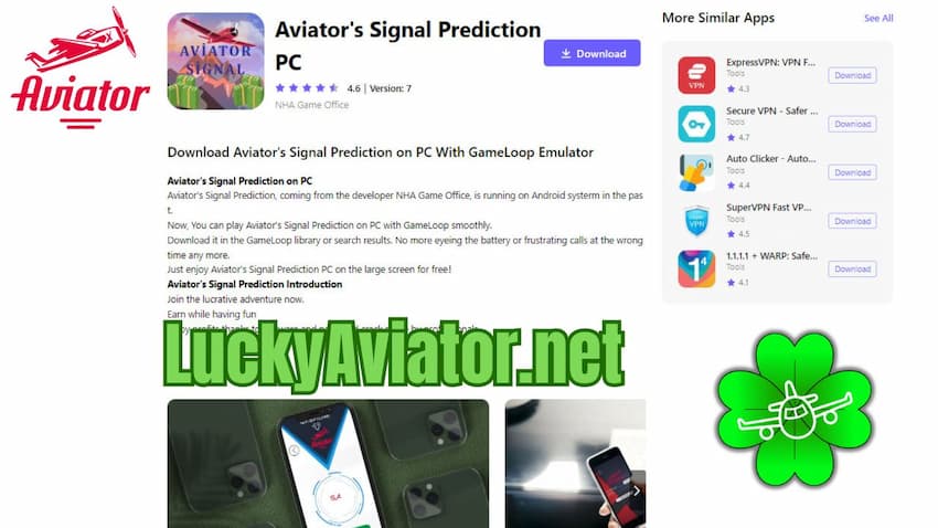 Download Aviator Hack - Aviator Signal app for Android and PC that helps players guess the outcome of a round in the Aviator Spribe crash game and win more is shown in the photo.