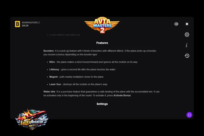 AviaMasters 2 speed settings panel showing four modes: Slow walking icon, Medium, Fast, and Ultra-Turbo