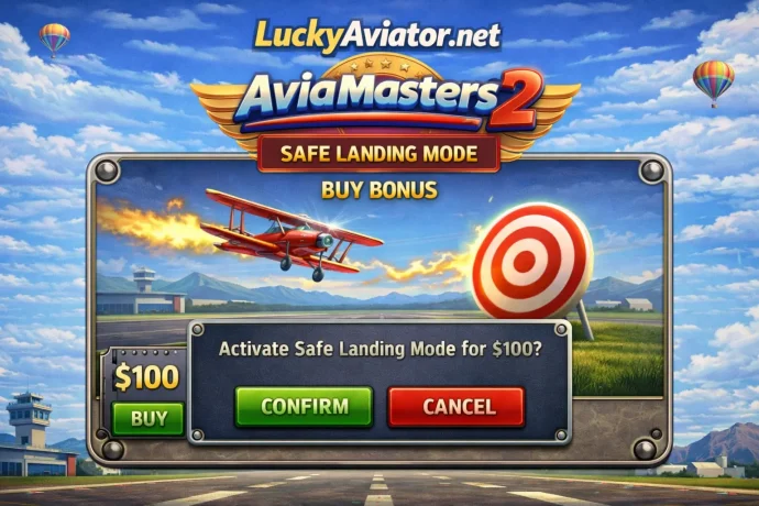 AviaMasters 2 Safe Landing buy bonus activation screen with cost and confirmation popup